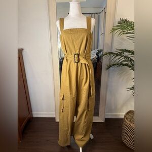 Cider khaki Belted Wide Leg Jumpsuit